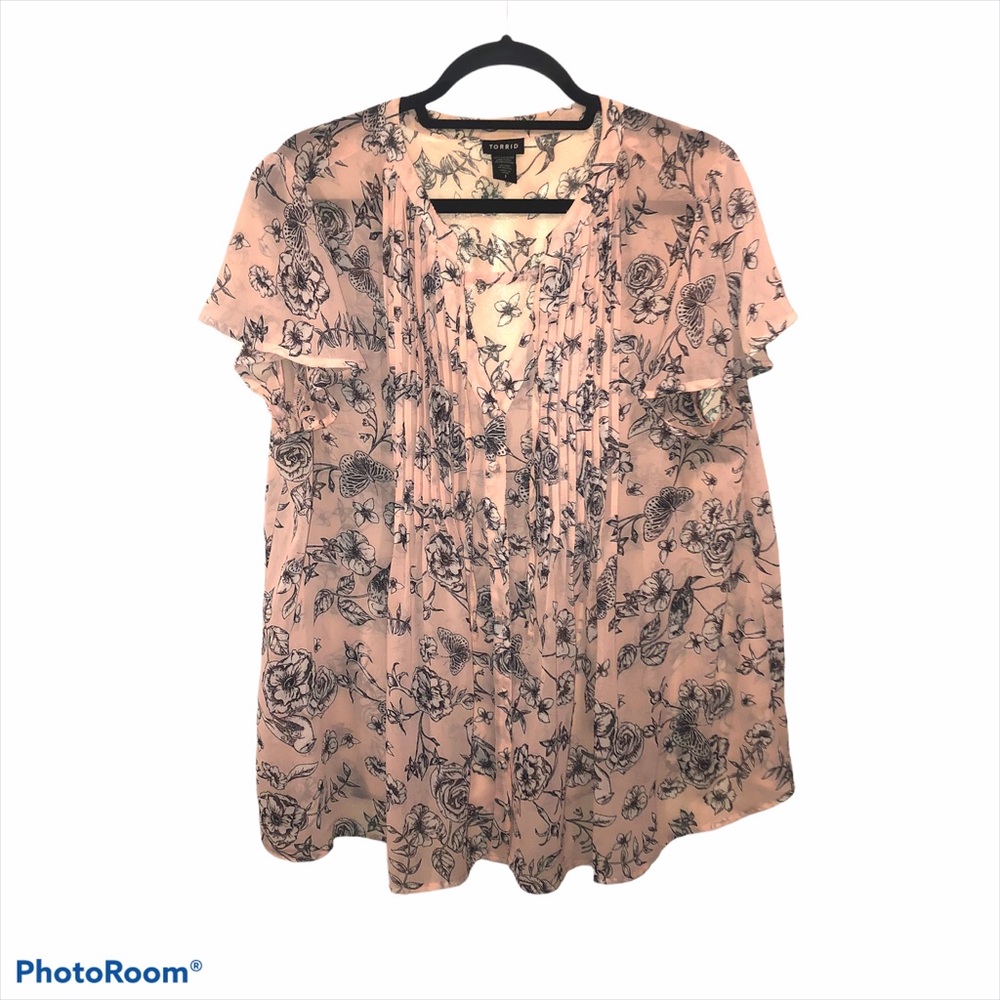 TORRID PINK FLORAL CHIFFON BLOUSE SIZE 1 1X
